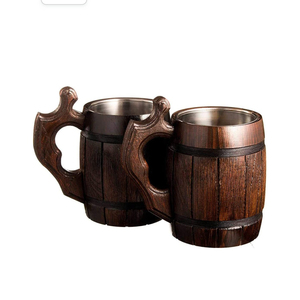 Vente en gros de chopes à bière en bois et acier pour restaurant Viking Tasses à bière et à vin avec poignée pour vaisselle Accessoires de bar - Product Image 1