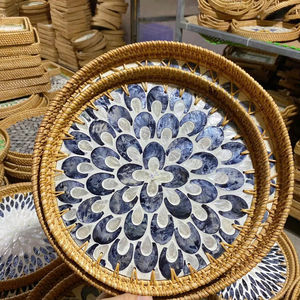 Bandeja de mimbre personalizada, bandeja de bambú decorativa artesanal para servir - Product Image 1