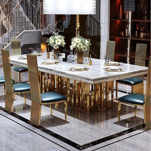Juego de Mesa de Comedor Rectangular de Acero Inoxidable de Estilo Europeo Moderno y Lujo Ligero para Hoteles, Apartamentos y Restaurantes - Product Image 5
