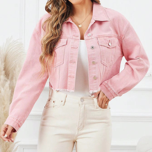 เสื้อแจ็คเก็ตยีนส์สีชมพูแขนยาวสำหรับผู้หญิง ผ้าฝ้าย 100% ระบายอากาศได้ดี เป็นมิตรกับสิ่งแวดล้อม สไตล์ลำลอง แฟชั่นเข้าได้กับทุกชุด สำหรับสาวๆ - Product Image 2