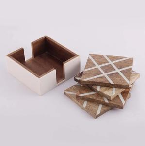 Couleur bleue meilleure vente mangue en bois en forme de carré décor de table sous-verres à thé ensemble de 4 avec des tailles 4x4 pouces - Product Image 6