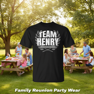 T-shirt Team Henry noir unisexe pour adulte, col rond, manches courtes, pour réunion de famille, tenue de fête - Product Image 3