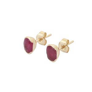 Meilleure vente 14K solide jaune or Solitaire boucle d'oreille à la main femmes goujon naturel ovale rubis lunette réglage à la mode pour le mariage - Product Image 1