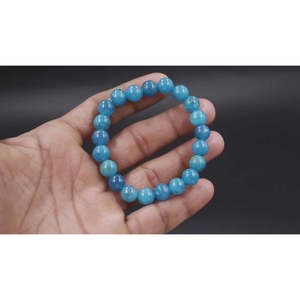 Blue Apatite Smooth Beaded <b>Bracelet</b> 8 mm Ball Pattern Number Religious Style Featuring Pearl Diamond Main 7 Inches Length Gift - Product Image 6