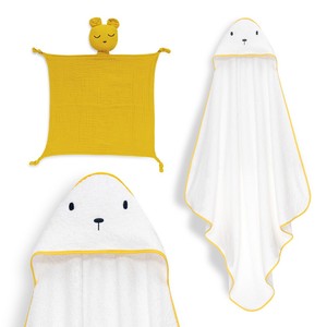 Juego de Toallas de Baño Amarillas Doudou 1X1 MT. Muselina de Algodón Hipoalergénica Mod Osso para Recién Nacidos, Diseño Amarillo de Dibujos Animados para Baño - Product Image 1