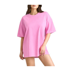 Ropa informal de algodón de 180 gramos para mujer, camiseta de gran tamaño con estampado bordado, camisetas lisas de estilo informal holgadas largas con hombros caídos - Product Image 1