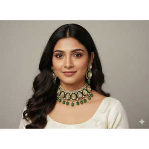 Gargantilla Clásica Chapada en Oro de 18K con Diamantes Kundan Meena para Fiestas - Product Image 1