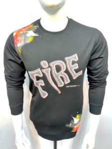 Sweat-shirt en coton mélangé de 300 grammes pour hommes à la mode FIRE imprimé graphique col rond pull décontracté dans le Style Streetwear - Product Image 4