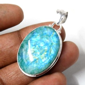 Pendentif ovale en pierre de lune verte en argent sterling 925 bijoux en pierres précieuses faits à la main beau collier Boho - Product Image 2