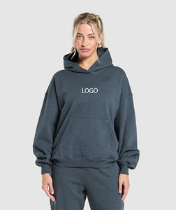 Qualité supérieure femmes 100% coton poche kangourou à capuche pull lourd Logo personnalisé surdimensionné Boxy goutte épaule 3D - Product Image 1