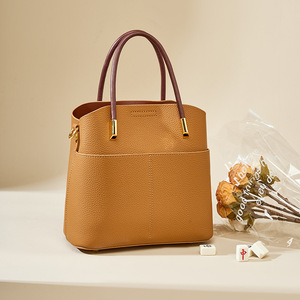 กระเป๋าทรงถังหนังวัวแท้ดีไซน์เนอร์กระเป๋าถือทรงสี่เหลี่ยมสำหรับผู้หญิงกระเป๋าถือแบบเปิดสองมือจับแบบพกพาแบรนด์ดังขายส่ง - Product Image 3