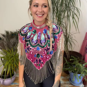 ชุดเสื้อคลุมแนวเบอร์เลสก์ประดับด้วยลูกปัดเลื่อมทรงตรงดีไซน์สวยงามสำหรับงานรื่นเริงคลับเครื่องประดับมุกธรรมชาติ - Product Image 1