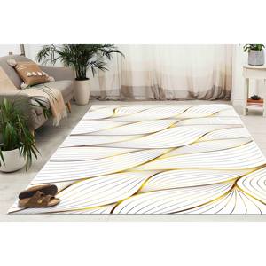 Alfombra Estampada con Rayas Doradas - Diseño Moderno, Elegante y de Lujo, con Pelo Suave - Product Image 2