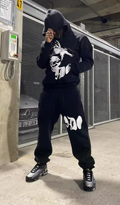 Ensemble de jogging unisexe personnalisé, coupe classique, délavé à l'acide et au pierre, imprimé soyeux, couleur unie, hiver, pour la vente en gros tendance - Product Image 5