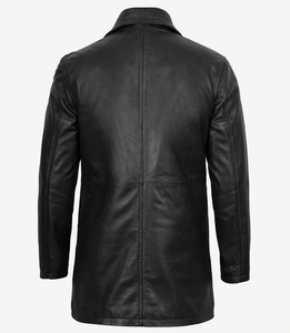 Manteau long vintage noir pour homme en cuir véritable imperméable en peau de vache avec col rabattable et boutons en corne amovibles WEAVEON - Product Image 4