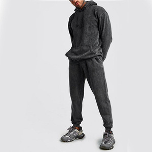 Ensemble sweat-shirt et pantalon de survêtement en coton délavé à l'acide, personnalisé OEM, 2 pièces, pour hommes - Product Image 4