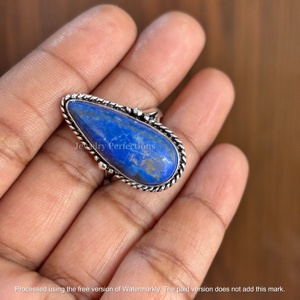 Wholesale Bohemian Style 925 Silver plated Pear shape <b>Ring</b> Fashionable <b>Lapis</b> <b>Lazuli</b> Gemstone for Weddings Engagements Parties - Product Image 4