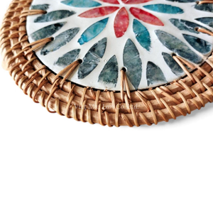 Natural Mother of Pearl Placemat with <b>Rattan</b> Frame for Simple <b>Dining</b> <b>Table</b> and Decor Use From Vietnam - Product Image 2