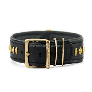 Collar de cuero acolchado hecho a mano para perro, collarín de diseñador para mascotas con tachuelas de diamante chapadas en latón, todos los tamaños - Product Image 2