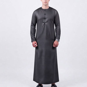 Simple Cotton Arabic <b>Thobe</b> for <b>Men</b> Traditional Long Breathable Lightweight Comfortable Flowing Fit Full Sleeve Crew Neck Button - Product Image 1