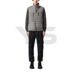 <b>Men's</b> Winter Sleeveless <b>Smart</b> <b>Casual</b> <b>Jacket</b> with Zipper Closure Stand Collar Solid Pattern Front Logo Dyed Processed - Product Image 3