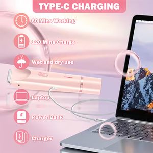 Afeitadora Eléctrica para Mujer, para Área del Bikini, Piernas, Brazos y Axilas, Recargable por USB, Doble Cuchilla, Resistente al Agua IPX7, para Uso en Autocaravanas - Product Image 6