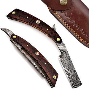 Maquinilla de afeitar plegable recta de acero de Damasco hecha a mano - Product Image 1