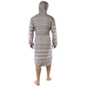 Peignoir turc unisexe décontracté de luxe en tissu Pestemal 100% coton à capuche, motif rayé, grande taille, élégant, séchage rapide, respirant - Product Image 3
