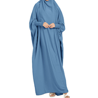 Abaya longue bleue pour femme, à manches longues, col montant, vêtement islamique modeste, couleur unie, polyester, coupe ample, pour usage quotidien