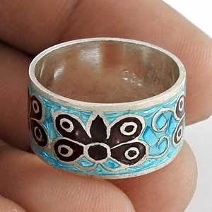 Bague en émail coloré solide 925 en argent Sterling bande de proposition de mariage en gros bijoux faits à la main prix usine bijoux élégants - Product Image 2