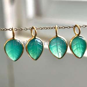 Pierre d'onyx vert naturel sculpture de feuilles breloques en argent sterling 925 10x8mm cadre de lunette en or vermeil pendentifs en pierres précieuses sculptées - Product Image 4