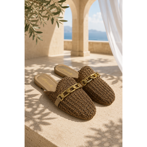 Mink-Colored Woven for Slippers Chain Accessories Fashionable Indoor/Outdoor <b>Slides</b> Breathable Cotton Faux Fur Plastic Summer - Product Image 1