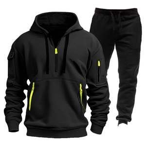 Vêtements de sport OEM deux pièces pour hommes, coupe ajustée, coupe-vent, sweat à capuche avec fermeture éclair, pantalon de survêtement imprimé lourd, vente en gros - Product Image 5