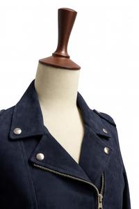 Chaqueta de Motociclista para Hombre, Modelo Vega, Cierre de Cremallera, Gamuza Azul, Estilo Casual Inspirado en Celebridades, Prenda Exterior Elegante, Servicio OEM Disponible - Product Image 3