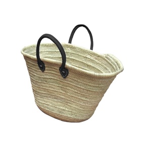 Bolsa de paja Asas de cestas francesas Asas de cuero negro Bolsa de cuerda de papel tejido Crochet Macrame Bolsas de playa Directo DE LA India - Product Image 1