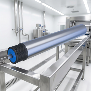 Rodillo transportador de bajo ruido con carcasa de plástico, rodillo impulsado por polea acanalada en V, tipo de rodamiento de bolas para tuberías de acero en la industria alimentaria y electrónica - Product Image 1
