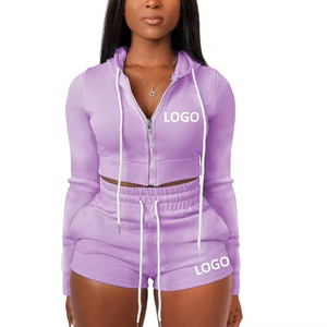 Ensemble de sweats à capuche courts pour femmes, matériau de haute qualité, coupe-vent, Pakistan, ensemble de sweats à capuche courts - Product Image 1