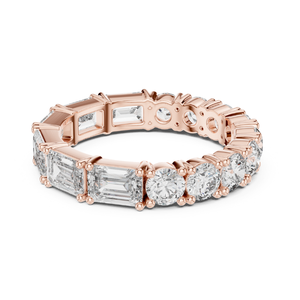 Bande d'éternité en diamant de forme ronde et émeraude élégante conception personnalisée laboratoire cultivé ou pierres naturelles bijoux de mariage pour les femmes - Product Image 3