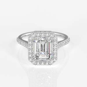 Sterling <b>Silver</b> <b>Emerald</b> Cut Moissanite Diamond Halo Engagement <b>Ring</b> Dazzling Wedding Band - Product Image 6