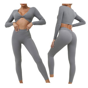 Customized OEM High Quality 2-piece Sportswear High Waist Hip Lifting Pants Sexy Sports Long Sleeve Women's Yoga Set - Product Image 2
