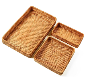 Bandeja de servicio de ratán para el hogar Bandeja decorativa para bebidas de desayuno Forma cuadrada con asa Bandeja de servicio de taza de té - Product Image 4