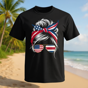 T-Shirt Promozionale Tropicale Pura Vida Messy Hair Bun USA American per Costa Rica - Product Image 3