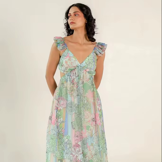 Handmade Indian Cotton Long Dress Floral