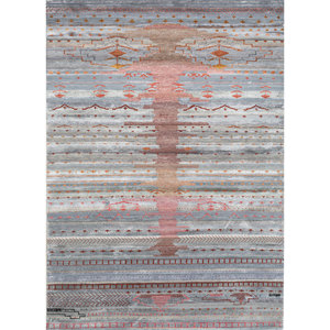 พรมไหมพรมผสมไหมไผ่และปอกระเจาถักมือสีน้ำเงินแมนชาฮ่า ลายเรขาคณิต ผ้าฝ้ายออร์แกนิก สำหรับห้องนอน รูปทรงสี่เหลี่ยมผืนผ้า รุ่น Les-2141 - Product Image 1