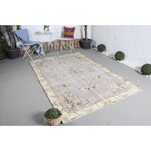 Tapis turc, grand tapis de 5,3 x 8 pieds, tapis en laine gris et blanc - Product Image 2