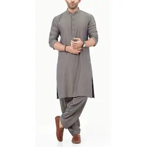 New Kurta Design High Quality Fashionable Men's Shalwar Kameez 2 Piece Stitched Cotton Salwar Kameez For Men