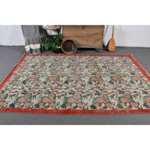 Alfombra de área de lana turca Vintage 5 pies 9 pulgadas X 9 pies 1 diseño de retazos rojo Beige para decoración para sala de estar pasillo tejido plano látex - Product Image 2