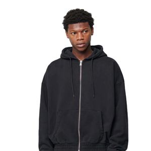 Sudadera personalizada para hombre con cremallera completa 100% algodón de alta calidad French Terry Blank Drop Shoulder Puff impresión Sudadera con capucha para hombre personalizado M - Product Image 1