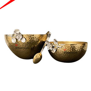 Juego de 2 cuencos redondos de metal dorado con cuchara, cuenco para servir ensalada para Decoración de mesa - Product Image 1