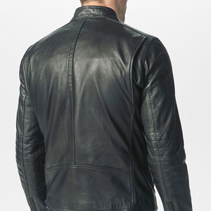 Chaqueta de Cuero Genuino Negra Sólida Personalizada 2025 para Hombre, Estilo Vintage con Cuello Alto para Otoño - Product Image 5